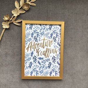 Adventure is calling gold foil framed art print